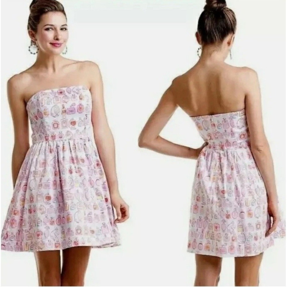 Lilly‎ Pulitzer Strapless Lottie Dress Pink Perfume Bottle Novelty Print 8 New